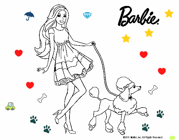 Barbie paseando a su mascota