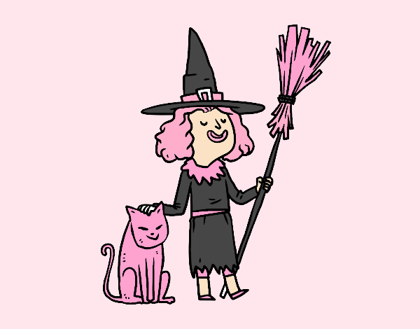 Bruja con gato de Halloween