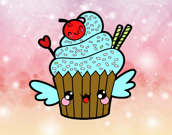 Cupcake kawaii con cereza