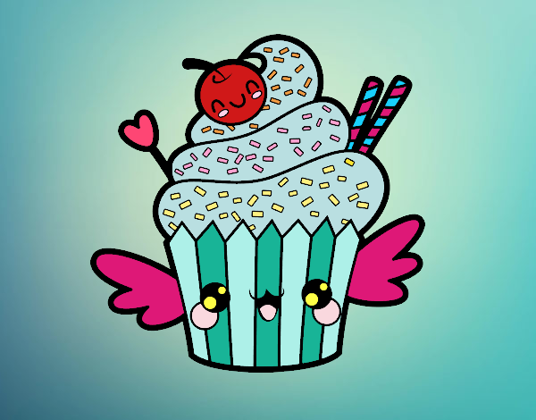 Dibujo Cupcake kawaii con cereza pintado por delicias