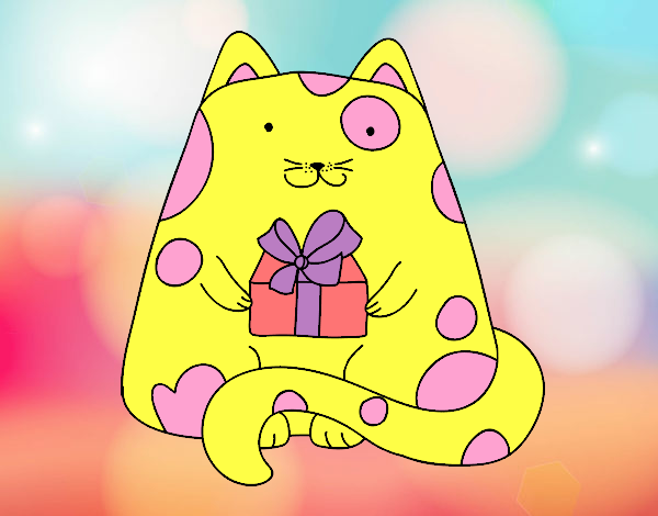 Dibujo Gato con un regalo pintado por Lucia626