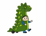 Niño disfrazado de dinosaurio