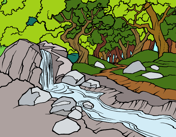 Dibujo Paisaje de bosque con un río pintado por delicias