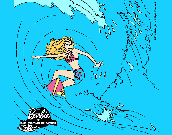 Barbie practicando surf