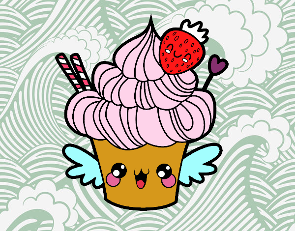 Cupcake kawaii con fresa