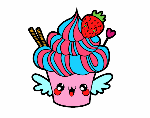 Cupcake kawaii con fresa