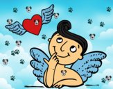 Cupido y corazón con alas