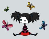 Dibujo Niña con mariposas pintado por polillaty