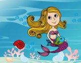 Dibujo Sirena y su pez pintado por ANAYA92
