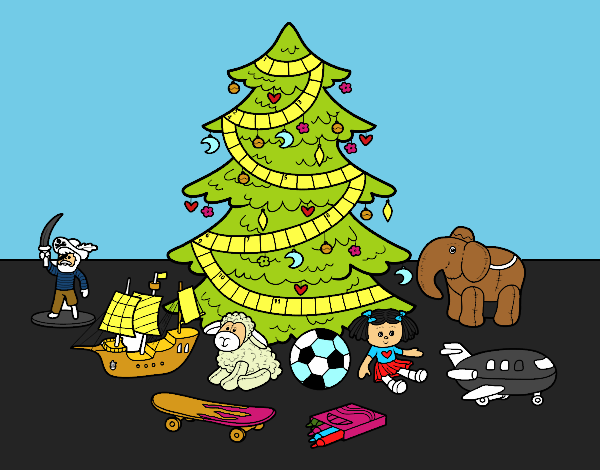 Árbol de Navidad y juguetes