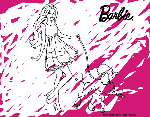 Barbie paseando a su mascota