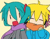 Miku y Len con bufanda