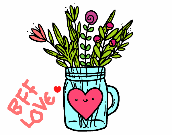 Dibujo Bote con flores silvestres y un corazón pintado por BFFLOVE