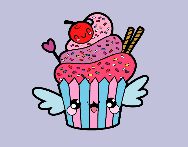 Cupcake kawaii con cereza