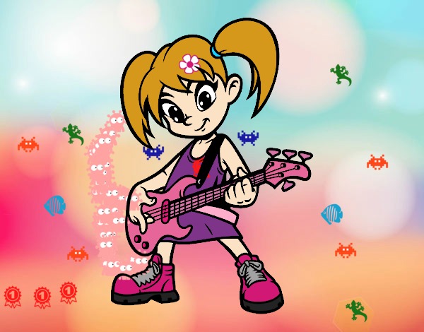 Dibujo Niña con guitarra eléctrica pintado por sheyla1