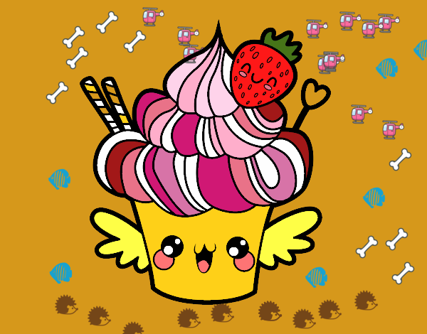 Cupcake kawaii con fresa