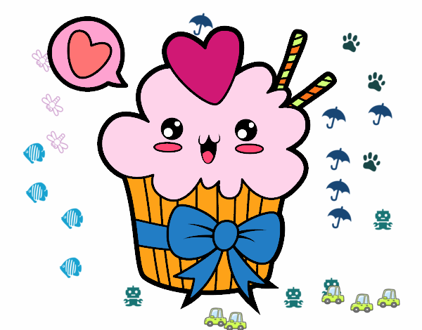 Cupcake kawaii con lazo