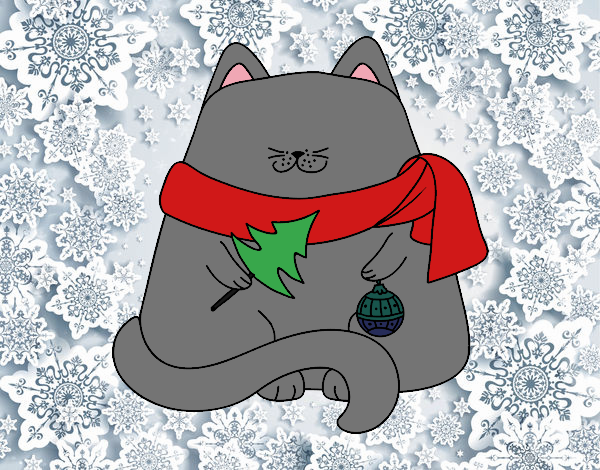 Dibujo Gato con adornos navideños pintado por Plimboo503