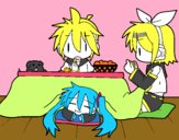 Miku, Rin y Len desayunando