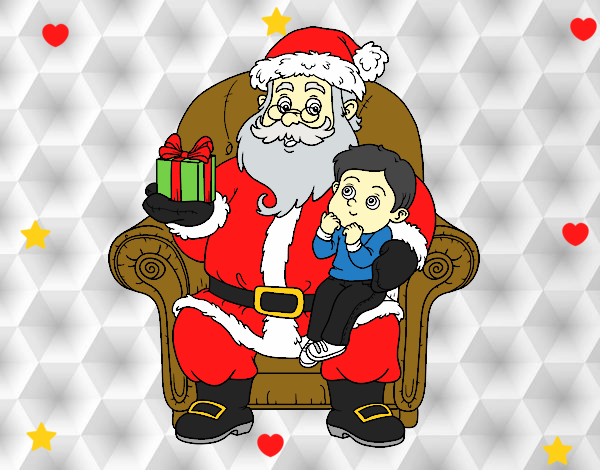 Papá Noel y niño en Navidad