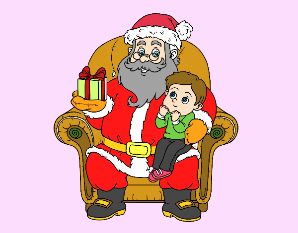 Papá Noel y niño en Navidad