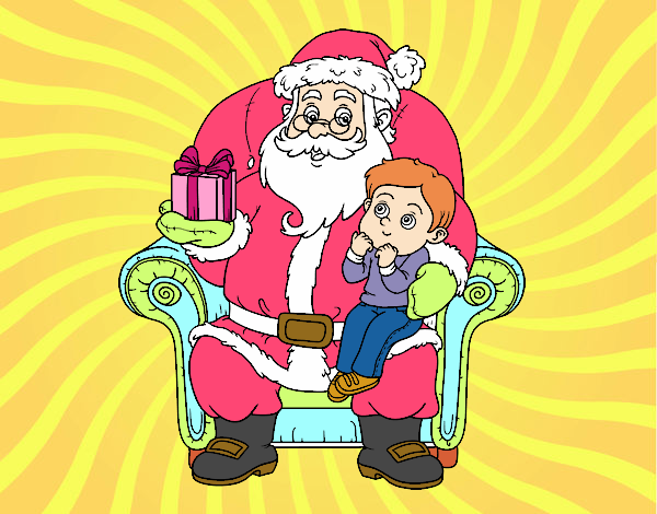 Papá Noel y niño en Navidad