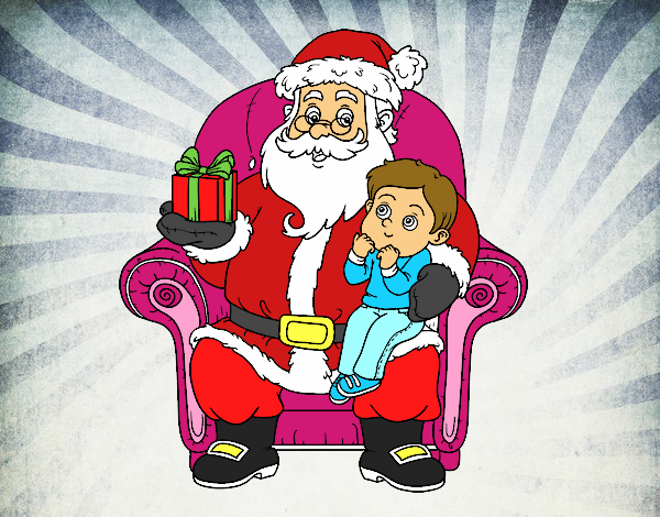 Papá Noel y niño en Navidad