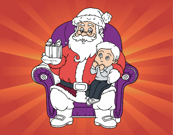 Papá Noel y niño en Navidad