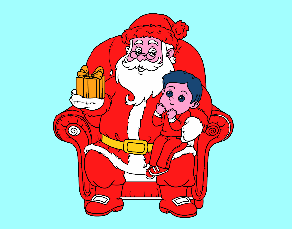 Papá Noel y niño en Navidad