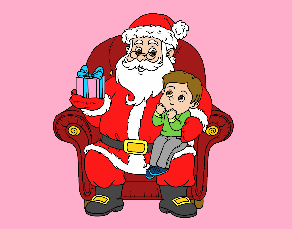 Papá Noel y niño en Navidad