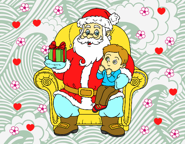 Papá Noel y niño en Navidad