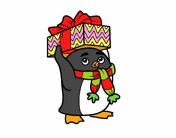 Dibujo Pingüino con regalo de Navidad pintado por anto22