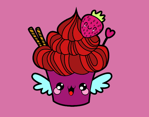 Cupcake kawaii con fresa