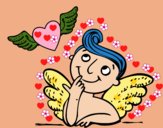 Cupido y corazón con alas