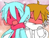 Miku y Len con bufanda