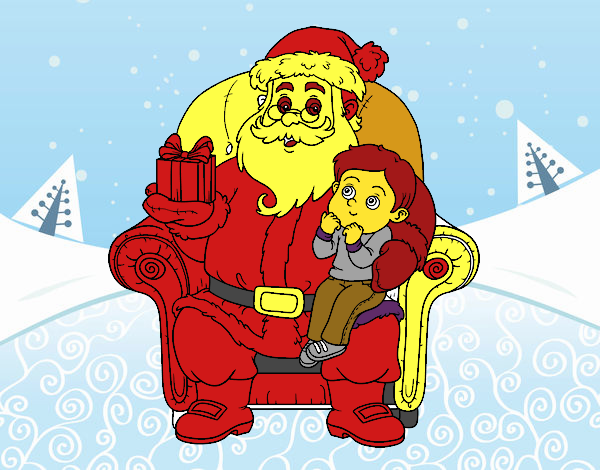 Papá Noel y niño en Navidad