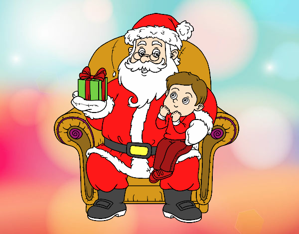 Papá Noel y niño en Navidad