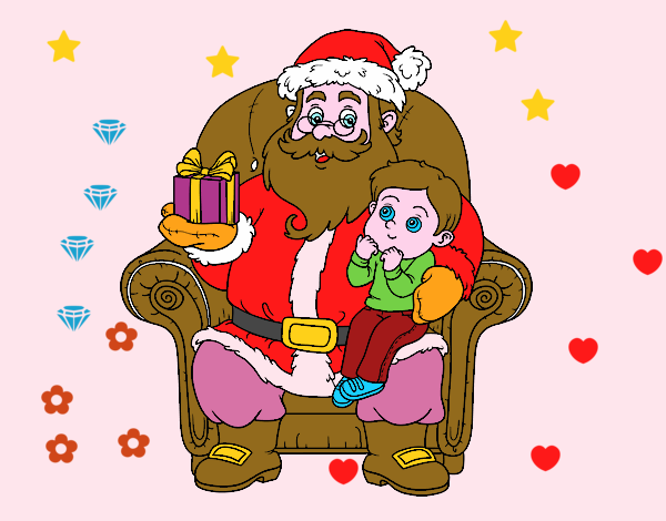 Papá Noel y niño en Navidad