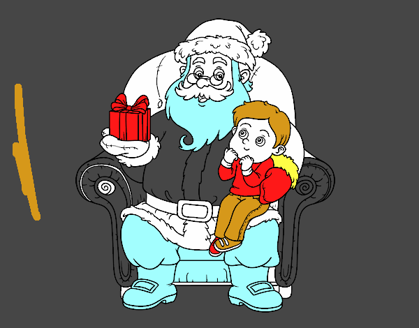 Papá Noel y niño en Navidad