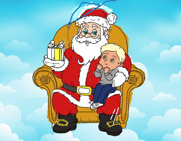 Papá Noel y niño en Navidad