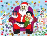 Papá Noel y niño en Navidad