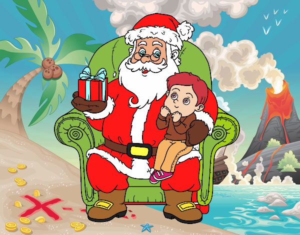 Papá Noel y niño en Navidad