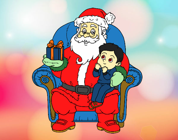 Papá Noel y niño en Navidad