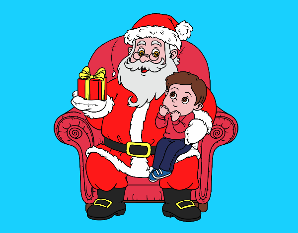 Papá Noel y niño en Navidad