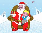 Dibujo Papá Noel y niño en Navidad pintado por davidgv