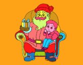 Dibujo Papá Noel y niño en Navidad pintado por stocn