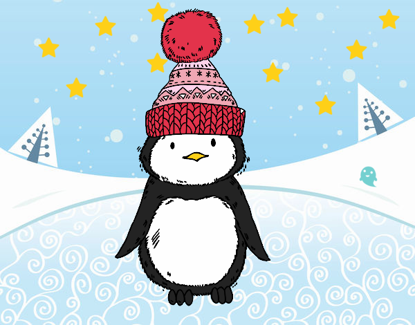 Pingüino con gorro de invierno