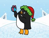 Pingüino con gorro y regalo de Navidad