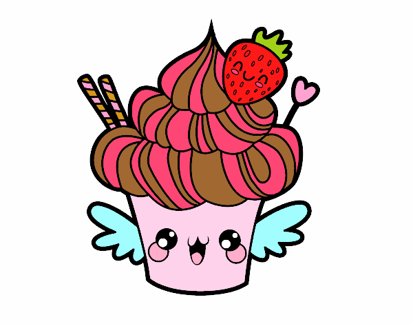 Cupcake kawaii con fresa