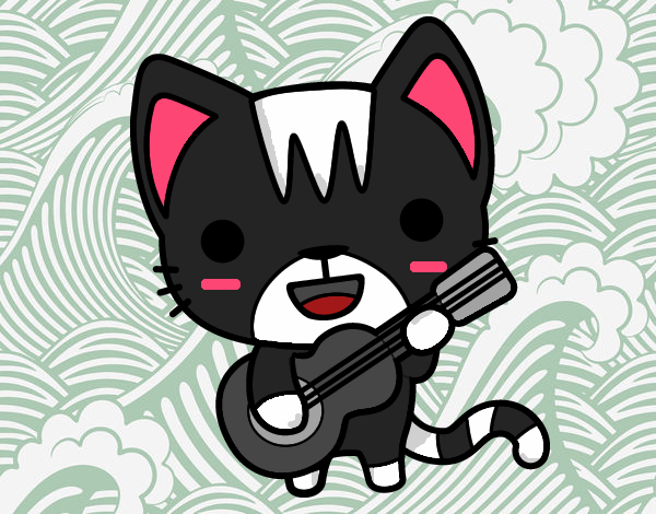 Dibujo Gato guitarrista pintado por Onigiri